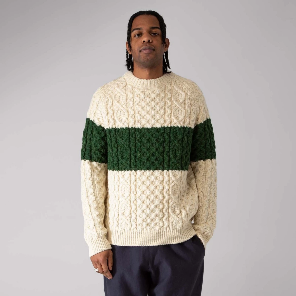 Oi Polloi Aran Stripe Jumper 3 Oi Polloi Aran Stripe Jumper - Image 3